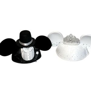 Disney Mickey & Minnie Mouse Wedding Groom & Bride Ears, Hats. Disneyland
